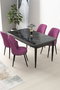 Hanah Home Juego de mesa y sillas de comedor de 5 piezas, Mármol Negro y Morado